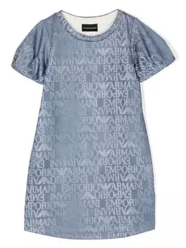 Emporio Armani Kids джинсовое платье с логотипом, синий