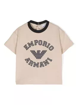 Emporio Armani Kids футболка с тисненым логотипом, нейтральный цвет