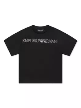 Emporio Armani Kids футболка с вышитым логотипом, черный