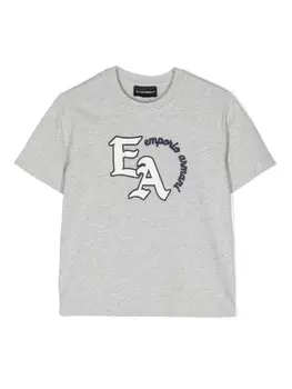 Emporio Armani Kids футболка с вышитым логотипом, серый