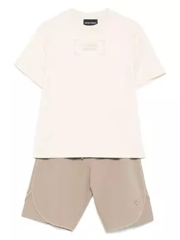 Emporio Armani Kids комплект из футболки и шортов с вышитым логотипом, нейтральный цвет