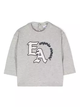 Emporio Armani Kids меланжевая футболка с вышитым логотипом, серый