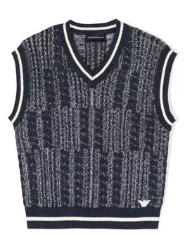 Emporio Armani Kids платье мини фактурной вязки с V-образным вырезом, синий