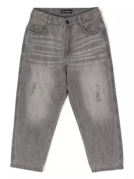 Emporio Armani Kids потертые зауженные джинсы, серый