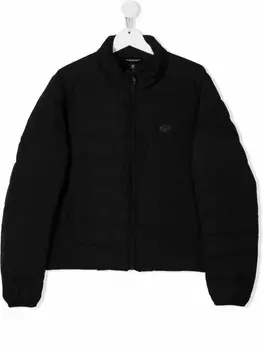 Emporio Armani Kids пуховик на молнии с нашивкой-логотипом, черный