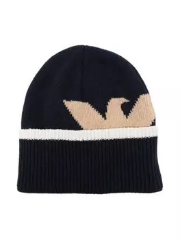 Emporio Armani Kids шапочка с логотипом-интарсией, синий