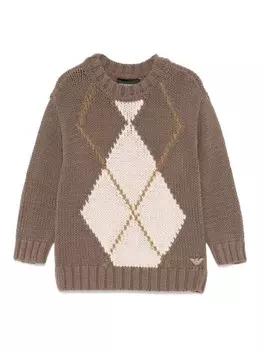 Emporio Armani Kids свитер вязки интарсия с узором аргайл, коричневый