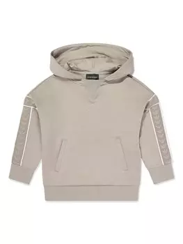 Emporio Armani Kids толстовка с капюшоном и жаккардовым логотипом на рукавах, нейтральный цвет
