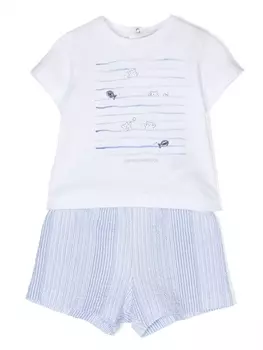 Emporio Armani комплект из футболки и шортов в полоску, синий