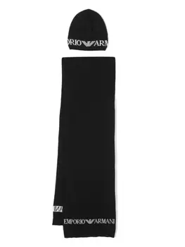 Emporio Armani комплект из шапки и шарфа с жаккардовым логотипом, черный