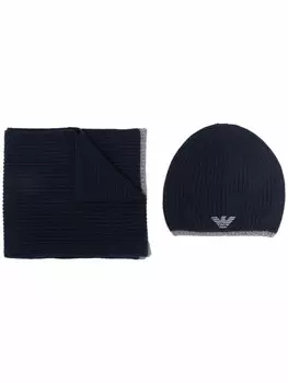 Emporio Armani комплект из шапки и шарфа с вышитым логотипом, синий