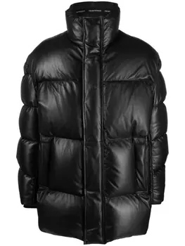 Emporio Armani кожаный пуховик, черный