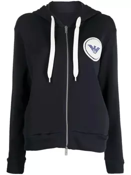 Emporio Armani куртка с капюшоном и вышитым логотипом, синий