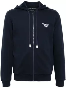 Emporio Armani куртка с капюшоном и вышитым логотипом, синий