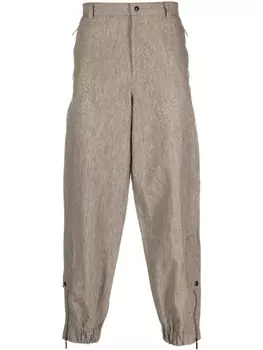 Emporio Armani льняные зауженные брюки с перфорацией, нейтральный цвет