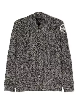 Emporio Armani logo-patch marl-knit cardigan, черный