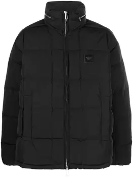 Emporio Armani logo-patch padded coat, черный