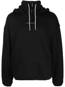 Emporio Armani logo-print cotton hoodie, черный