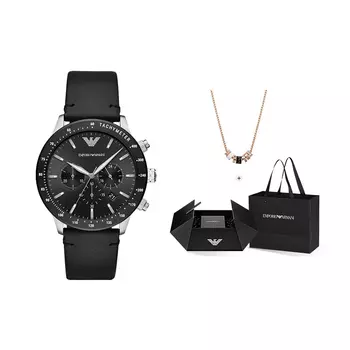 EMPORIO ARMANI Мужские часы-хронограф с черным кожаным ремешком
