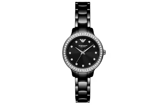 EMPORIO ARMANI Наручные часы, кварцевый механизм, керамический ремешок, 34 мм, черный циферблат, женские часы AR70008