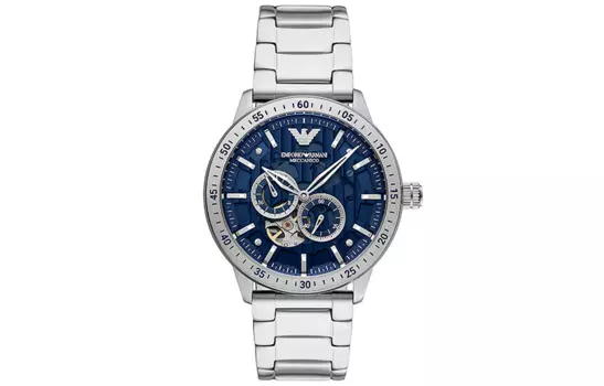 EMPORIO ARMANI Наручные часы Machine с автоматическим механизмом, ремешком из нержавеющей стали, синим циферблатом, мужские часы в коробке