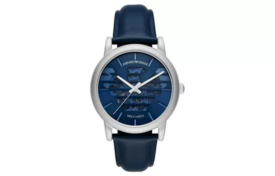 EMPORIO ARMANI Наручные часы с автоматическим механизмом, кожаным ремешком, синим циферблатом, мужские часы AR60030