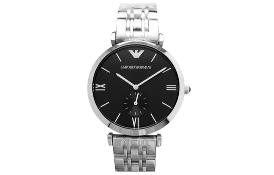 EMPORIO ARMANI Наручные часы с кварцевым механизмом, стальным ремешком и черным циферблатом, мужские часы