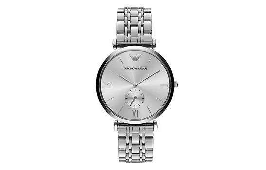 EMPORIO ARMANI Наручные часы с кварцевым механизмом, ремешком из нержавеющей стали и белым циферблатом, мужские часы