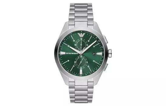 EMPORIO ARMANI Наручные часы с кварцевым механизмом, ремешком из нержавеющей стали, 43 мм, зеленый циферблат, мужские
