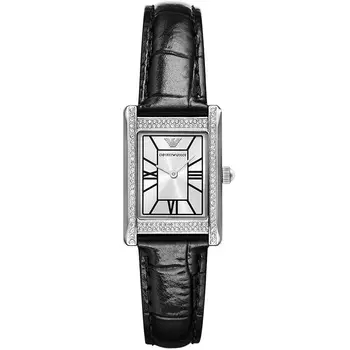 EMPORIO ARMANI Наручные часы с кварцевым механизмом, кожаным ремешком, 22*32 мм, серебряный циферблат, женские часы
