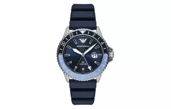 EMPORIO ARMANI Наручные часы SUBMARINER Collection с кварцевым механизмом, силиконовым ремешком, 42 мм, синим циферблатом, мужские часы