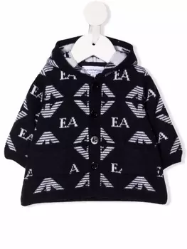 Emporio Armani пальто с капюшоном и логотипом, синий