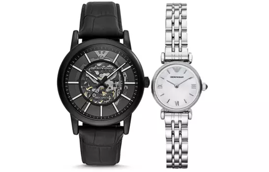 EMPORIO ARMANI Парные наручные часы с механическим механизмом, черный циферблат, унисекс
