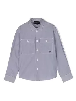 Emporio Armani полосатая рубашка с нашивкой-логотипом, синий
