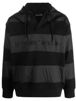 Emporio Armani полосатое худи с вышитым логотипом, черный