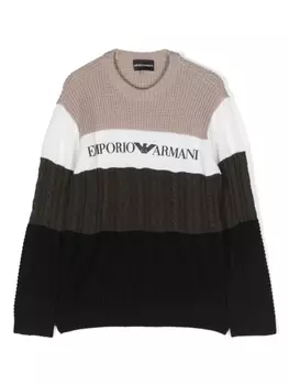 Emporio Armani полосатый джемпер с логотипом, нейтральный цвет