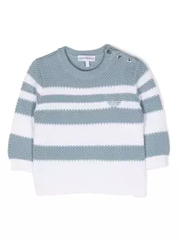 Emporio Armani полосатый джемпер в технике кроше, белый