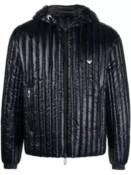 Emporio Armani пуховик с капюшоном и вышитым логотипом, синий