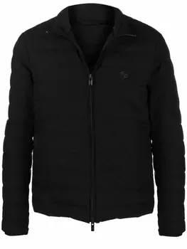 Emporio Armani пуховик с нашивкой-логотипом, черный