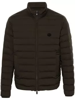 Emporio Armani пуховик с нашивкой-логотипом, коричневый