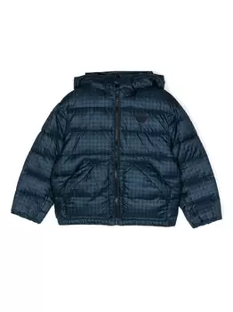 Emporio Armani пуховик с нашивкой-логотипом, синий
