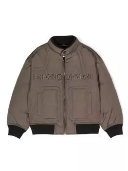 Emporio Armani пуховик с вышитым логотипом, коричневый