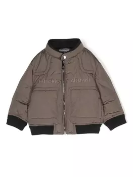 Emporio Armani пуховик с вышитым логотипом, коричневый