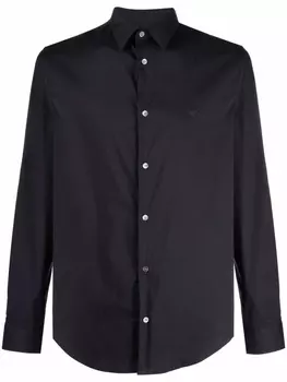 Emporio Armani рубашка с длинными рукавами и нашивкой-логотипом, синий