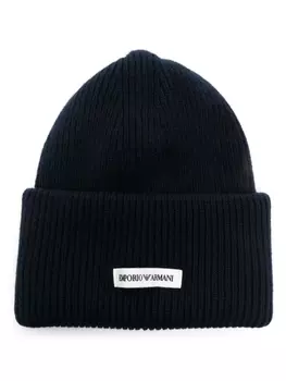 Emporio Armani шапка бини с нашивкой-логотипом, синий