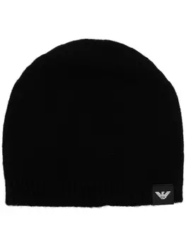 Emporio Armani шапка бини с нашивкой-логотипом, черный