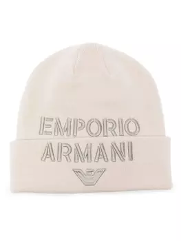 Emporio Armani шапка бини с вышитым логотипом, нейтральный цвет