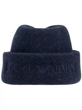 Emporio Armani шапка-бини с вышитым логотипом, синий