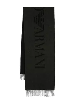 Emporio Armani шарф с бахромой и логотипом, зеленый