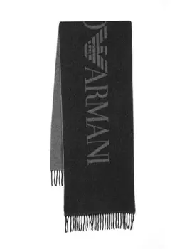 Emporio Armani шарф с бахромой и логотипом, черный